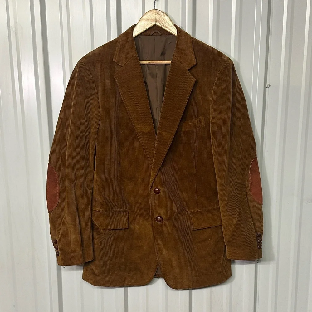 Vintage Brown Corduroy Blazer Mens Retro Sport Coat Dark Academia Preppy